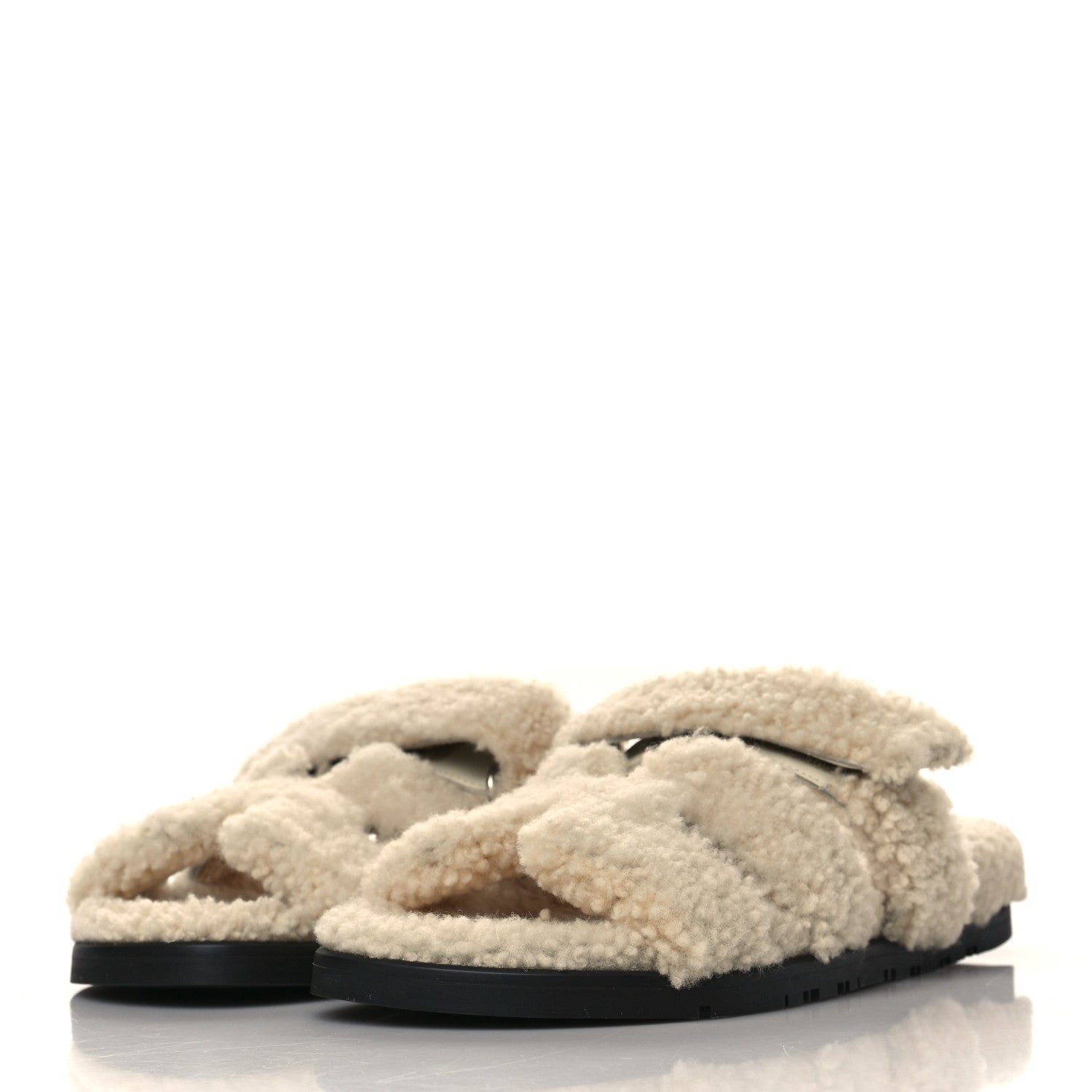 Hermes Woolskin Womens Chypre Sandals 38 Ecru 3 of 8