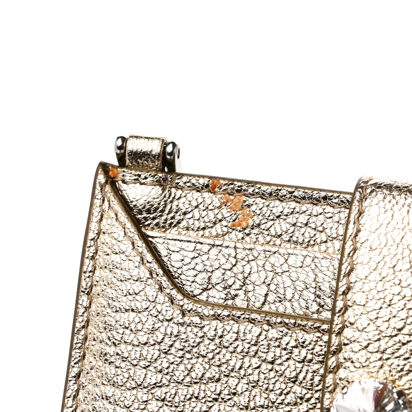 Metallic Goatskin Madras Crystal Card Holder Fringe Crossbody Gold