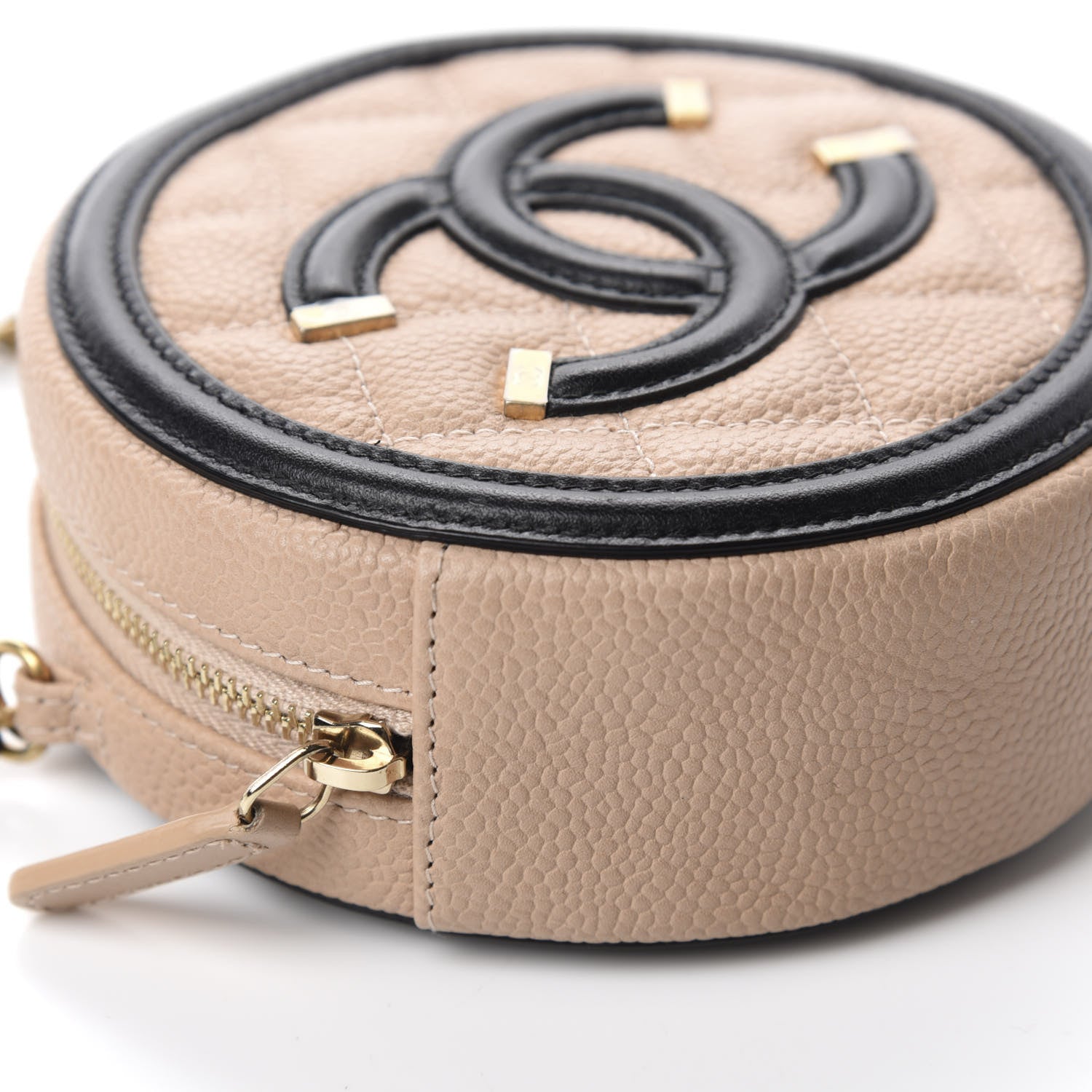 Chanel Caviar Quilted Round Filigree Crossbody Beige Black 6 of 11