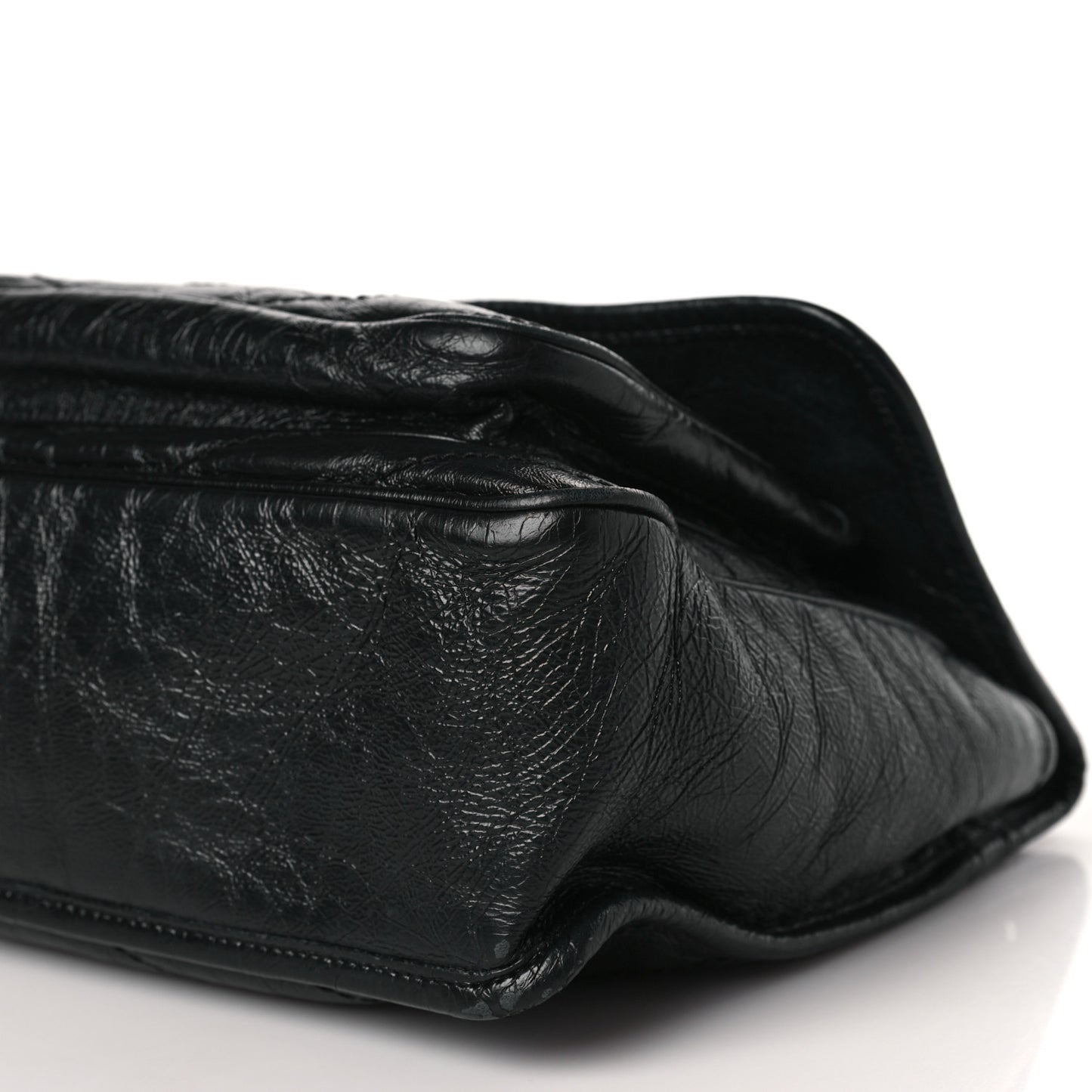Crinkled Calfskin Matelasse Monogram Medium Niki Chain Satchel Black