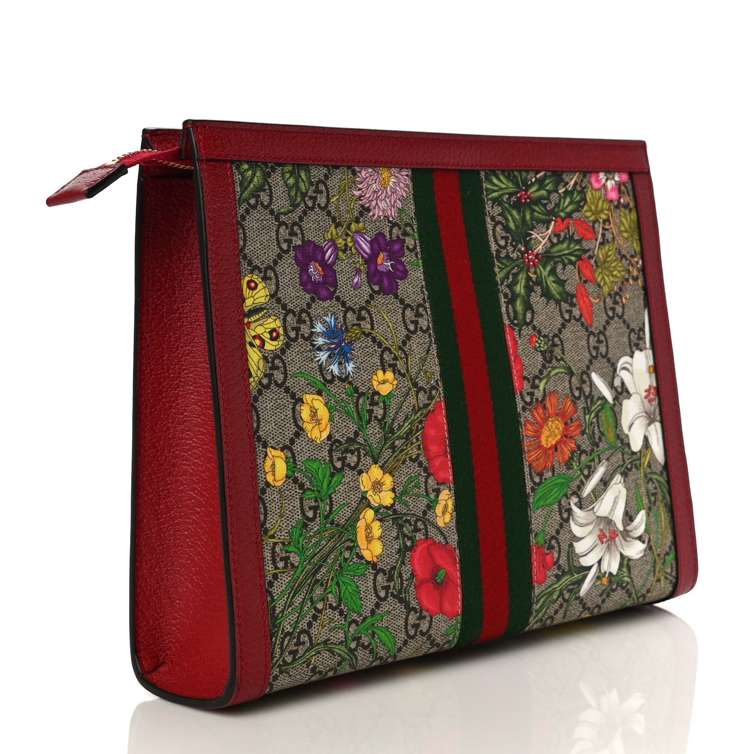 Gucci GG Supreme Monogram Flora Web Ophidia Pouch Red 3 of 10