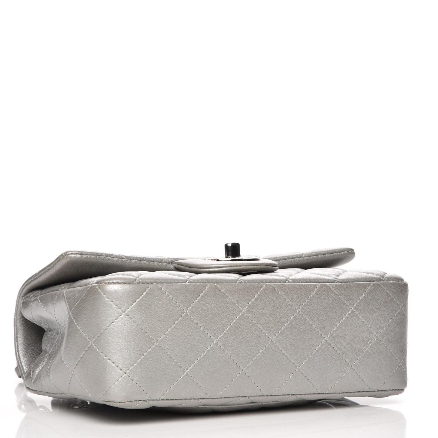 Metallic Lambskin Quilted Mini Rectangular Flap Silver