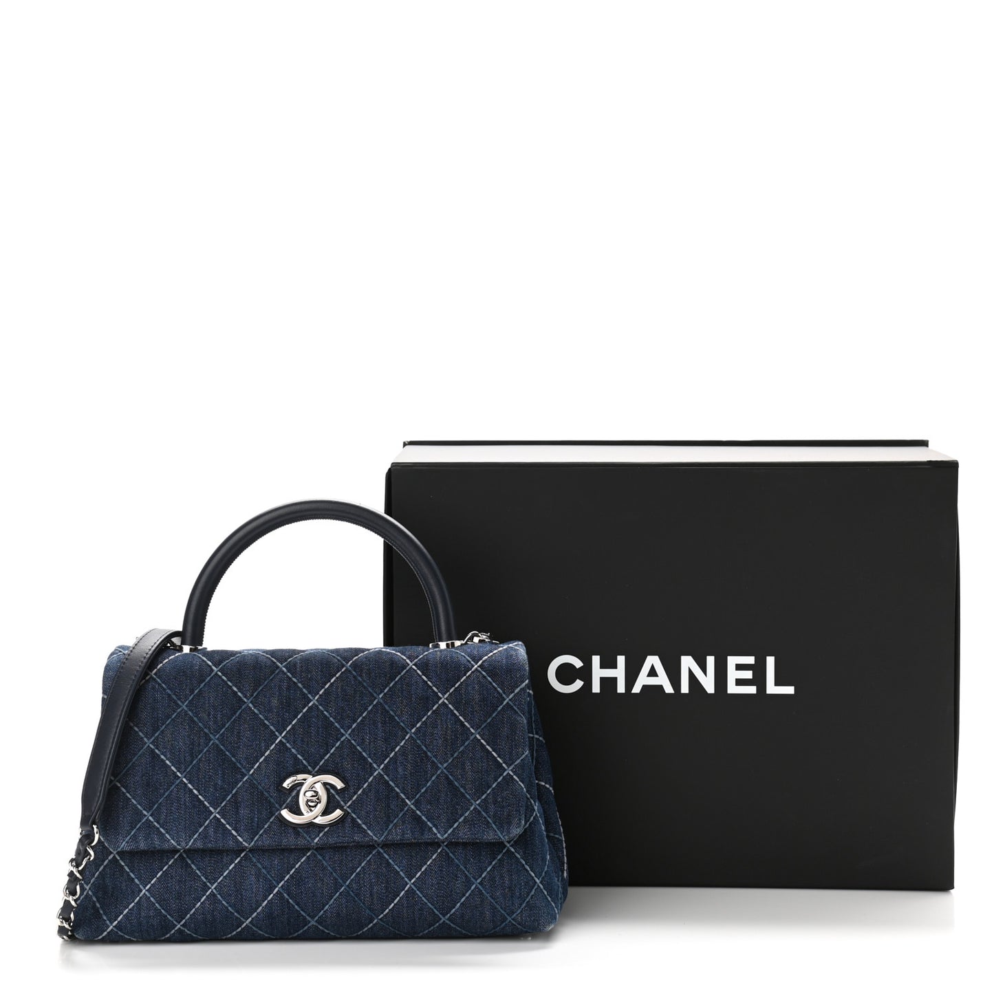 Denim Quilted Small Coco Handle Flap Blue