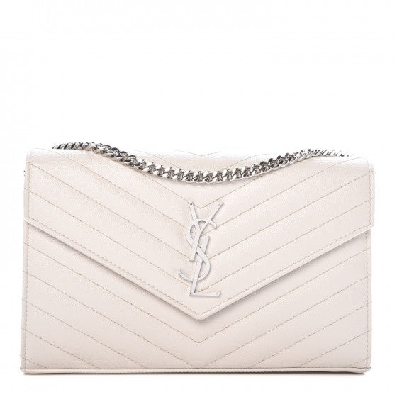 Grain De Poudre Matelasse Chevron Monogram Chain Wallet Icy White