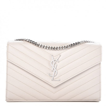 Saint Laurent Grain De Poudre Matelasse Chevron Monogram Chain Wallet Icy White 1 of 7