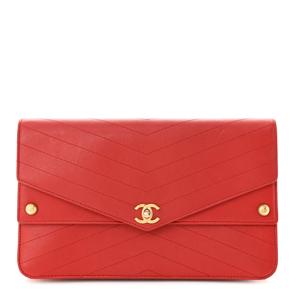 Chanel Calfskin Chevron Quilted Casual Trip Clutch Red 1 of 11