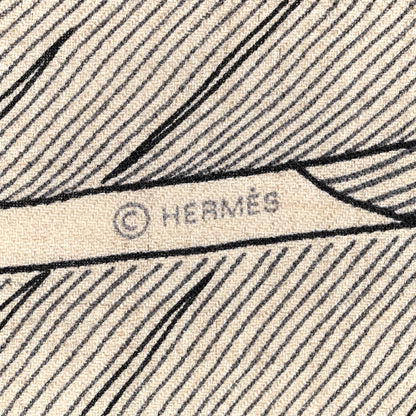 Hermes Cashmere Silk Plumes En Fete Shawl 140 Naturel Black 4 of 5