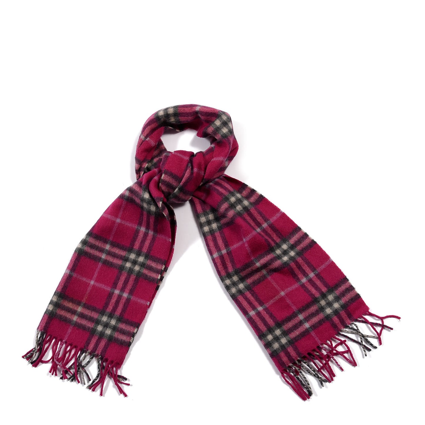 Cashmere Vintage Check Fringe Scarf Fuchsia