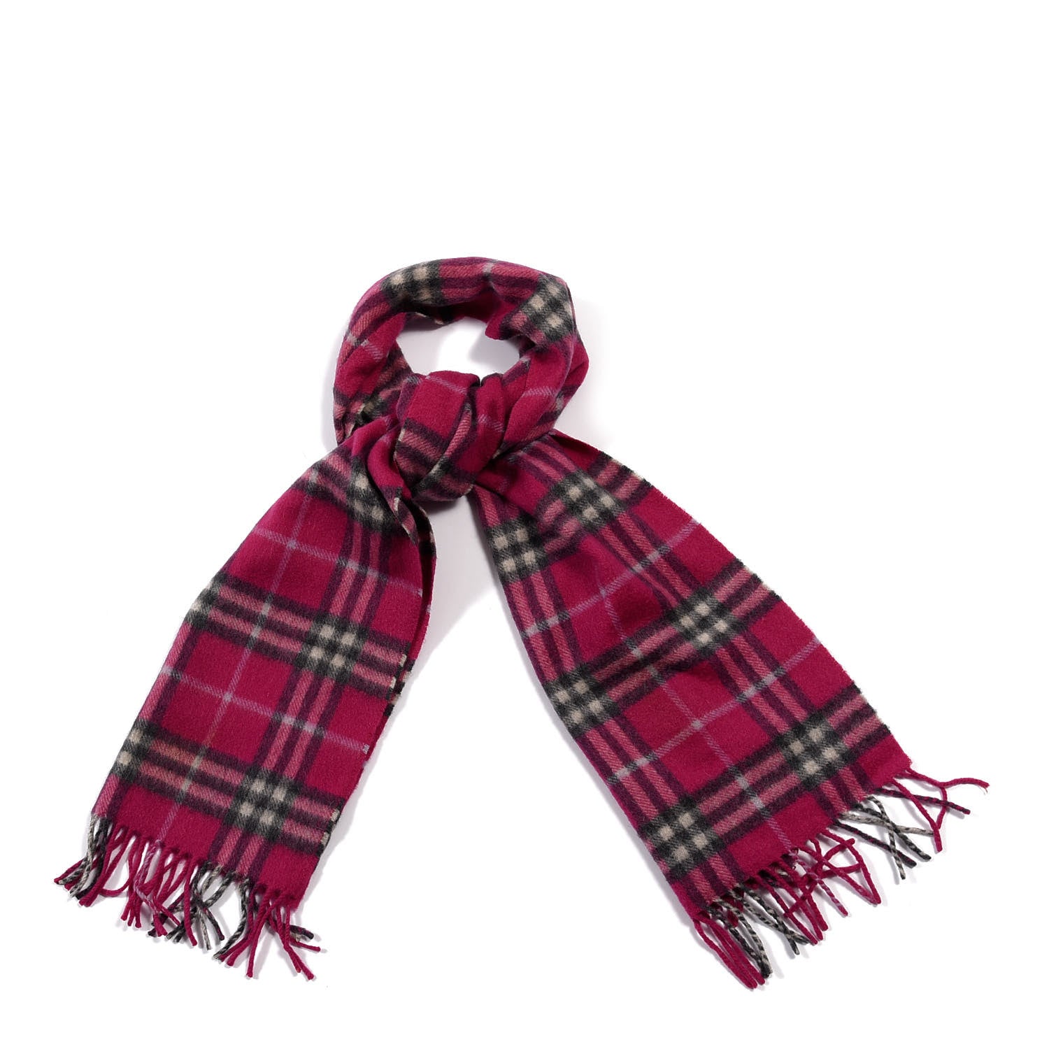 Burberry Cashmere Vintage Check Fringe Scarf Fuchsia 1 of 4