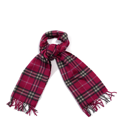 Burberry Cashmere Vintage Check Fringe Scarf Fuchsia 1 of 4