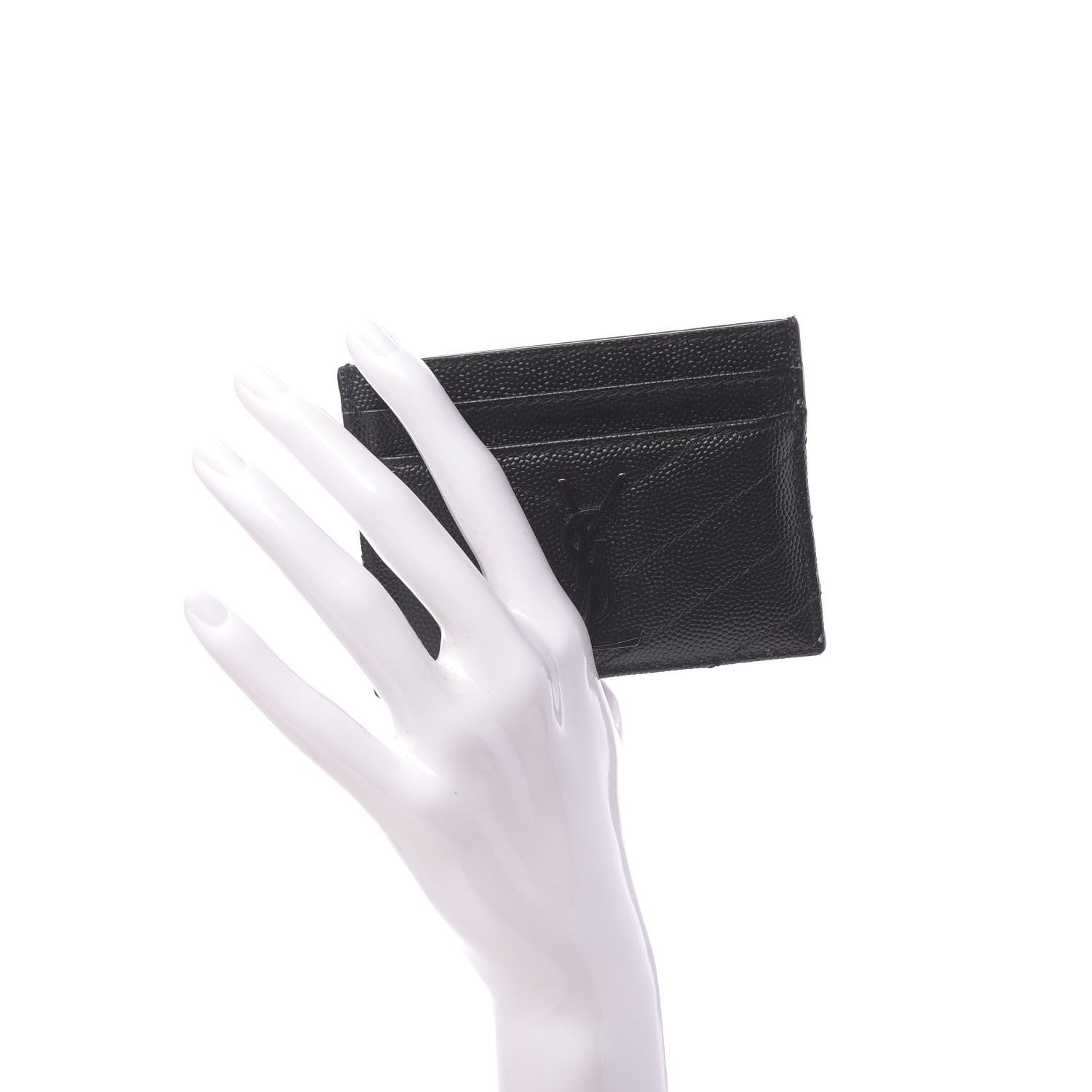 Saint Laurent Grain De Poudre Matelasse Chevron Monogram Credit Card Case Black 2 of 7