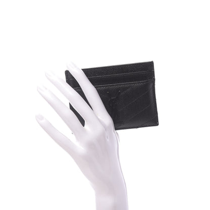 Saint Laurent Grain De Poudre Matelasse Chevron Monogram Credit Card Case Black 2 of 7