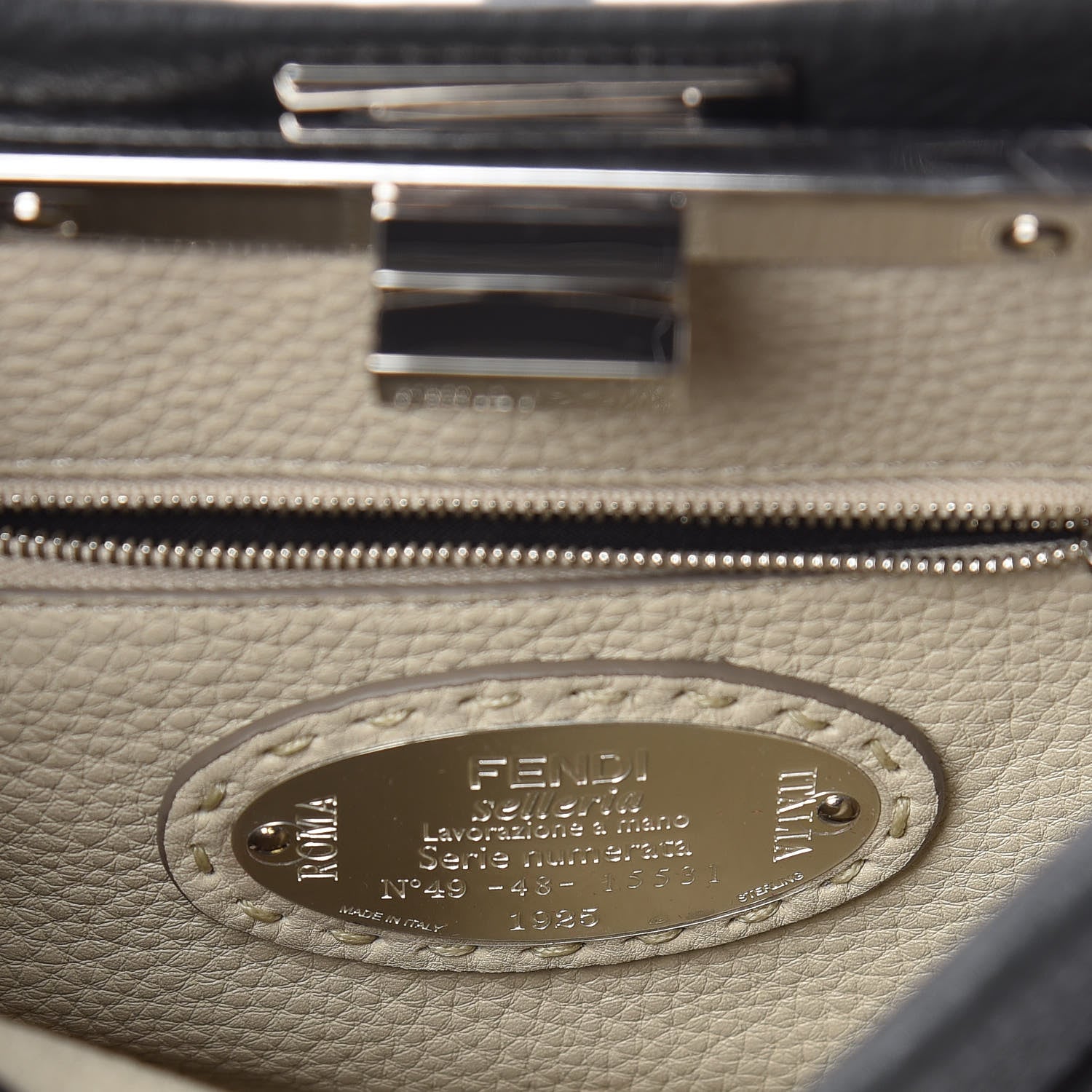 Fendi Cuoio Romano Selleria Bi-Color Mini Peekaboo Iconic Satchel Asfalto Latte 8 of 11