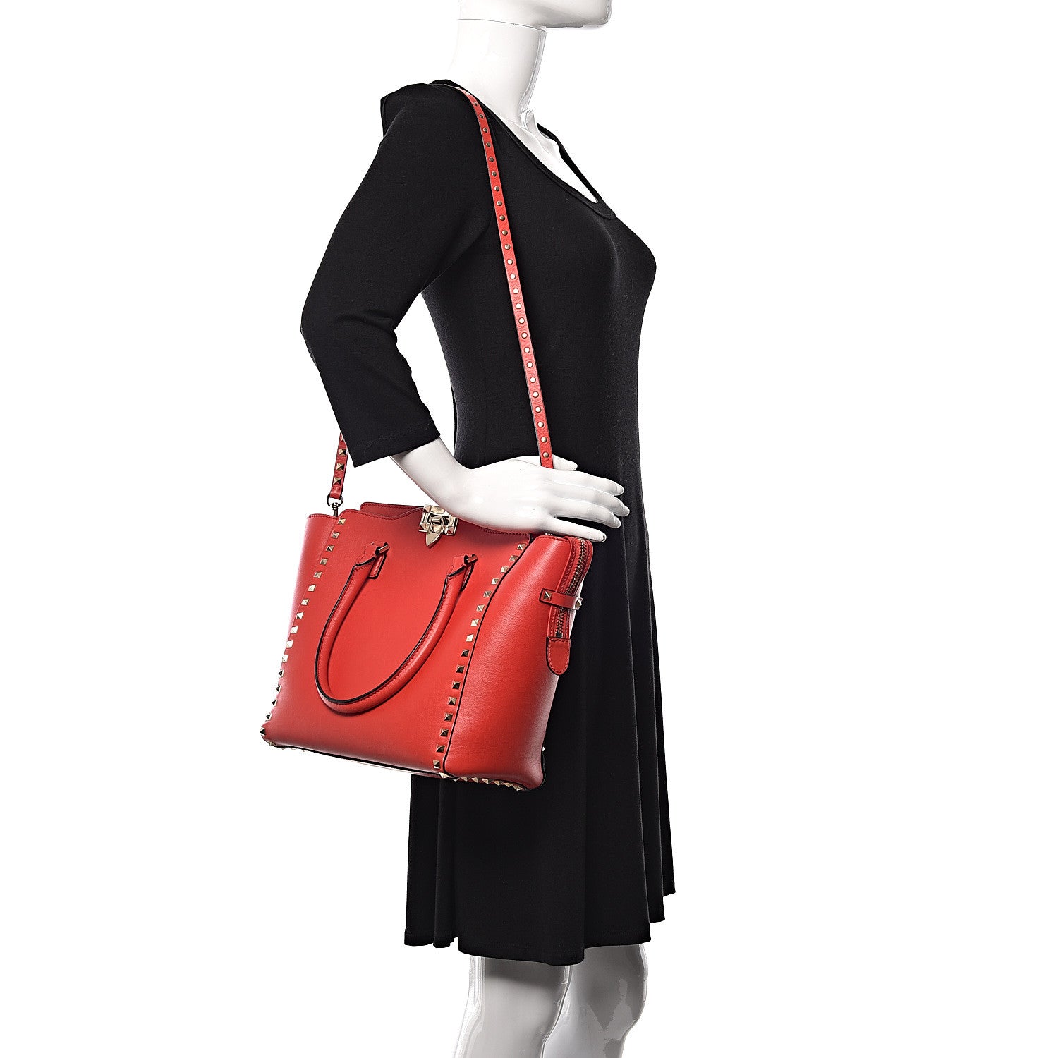 Valentino Garavani Vitello Rockstud Double Handle Tote Deep Orange 2 of 9