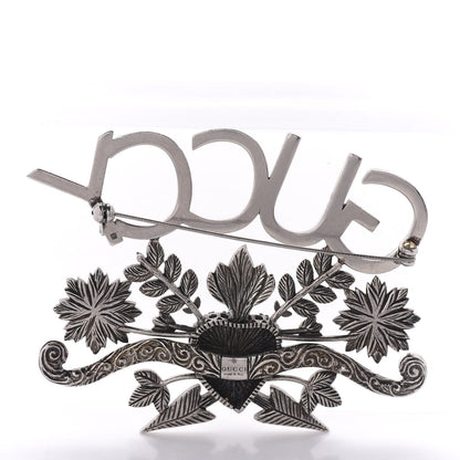 Gucci Metal Crystal Guccy Brooch Aged Silver 3 of 5