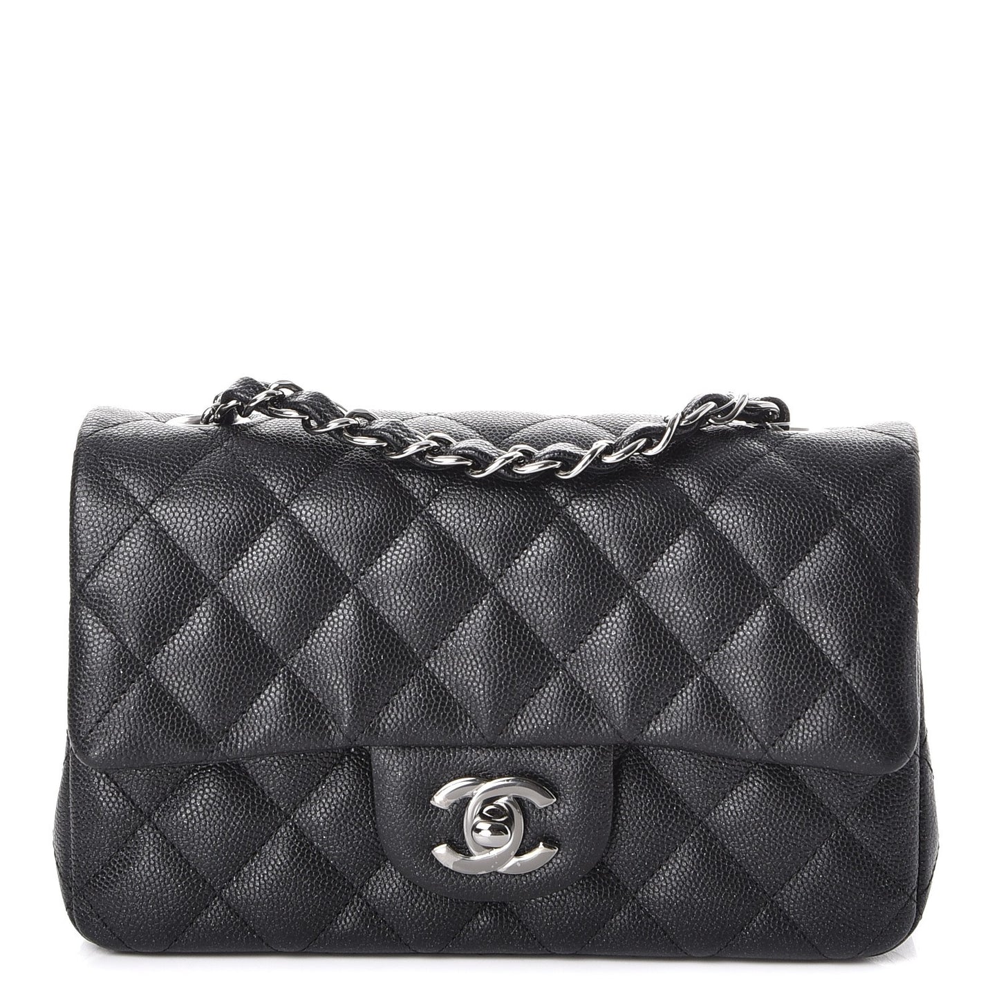 Iridescent Caviar Quilted Mini Rectangular Flap Black