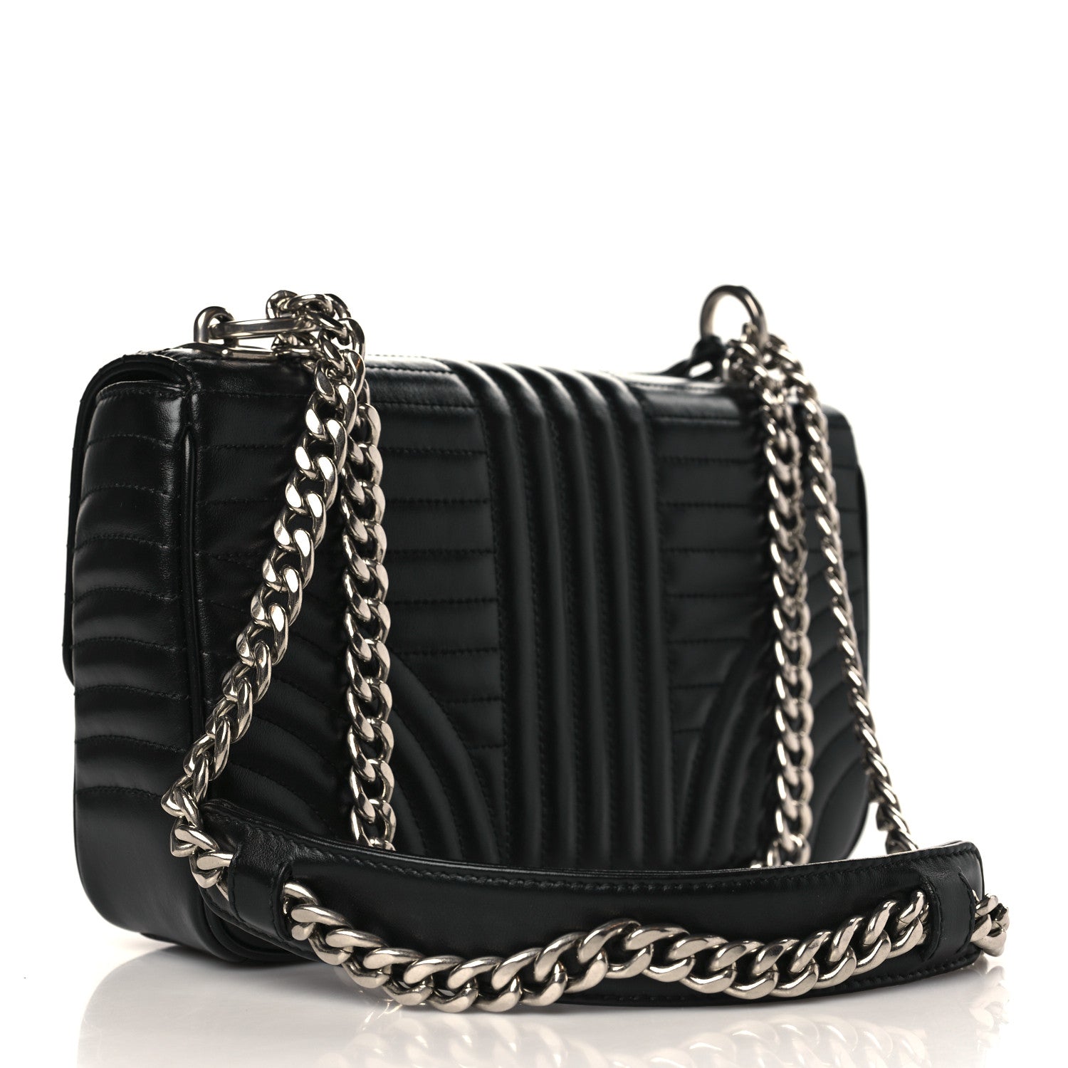 Prada Soft Calfskin Impunture Diagramme Medium Chain Flap Shoulder Bag Black 3 of 9