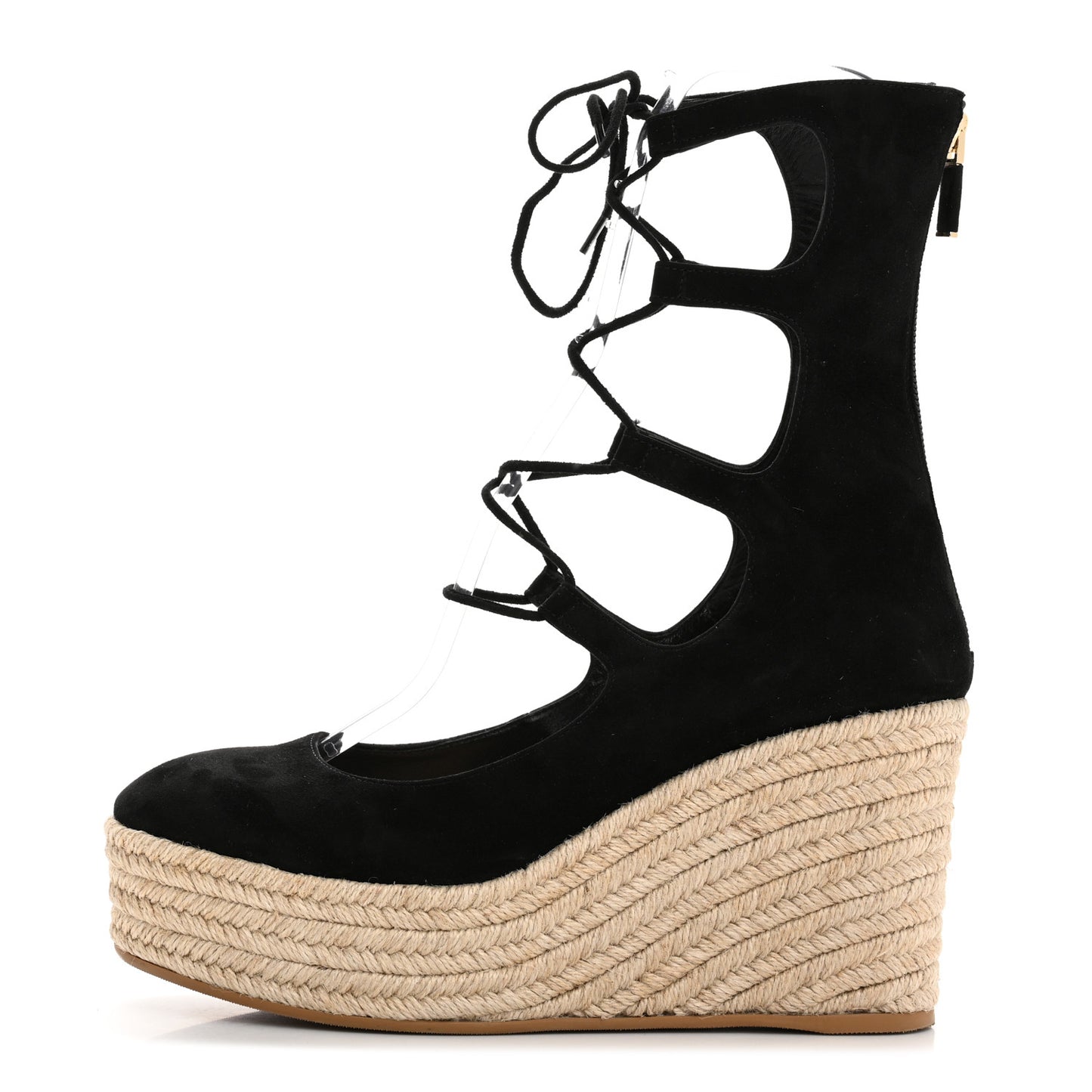 Suede Dioriver Lace Up Espadrille Wedges 38 Black
