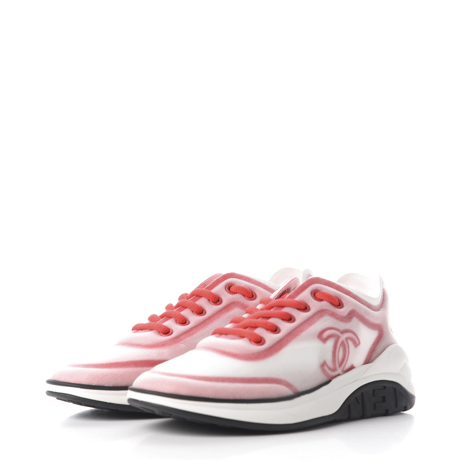 Chanel Lycra Fabric CC Sneakers 36.5 White Red 3 of 12