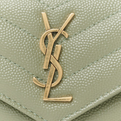 Saint Laurent Grain De Poudre Matelasse Chevron Monogram Compact Wallet Light Sage 7 of 7