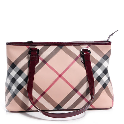 Burberry Patent Nova Check Shopper Tote Red 1 of 8