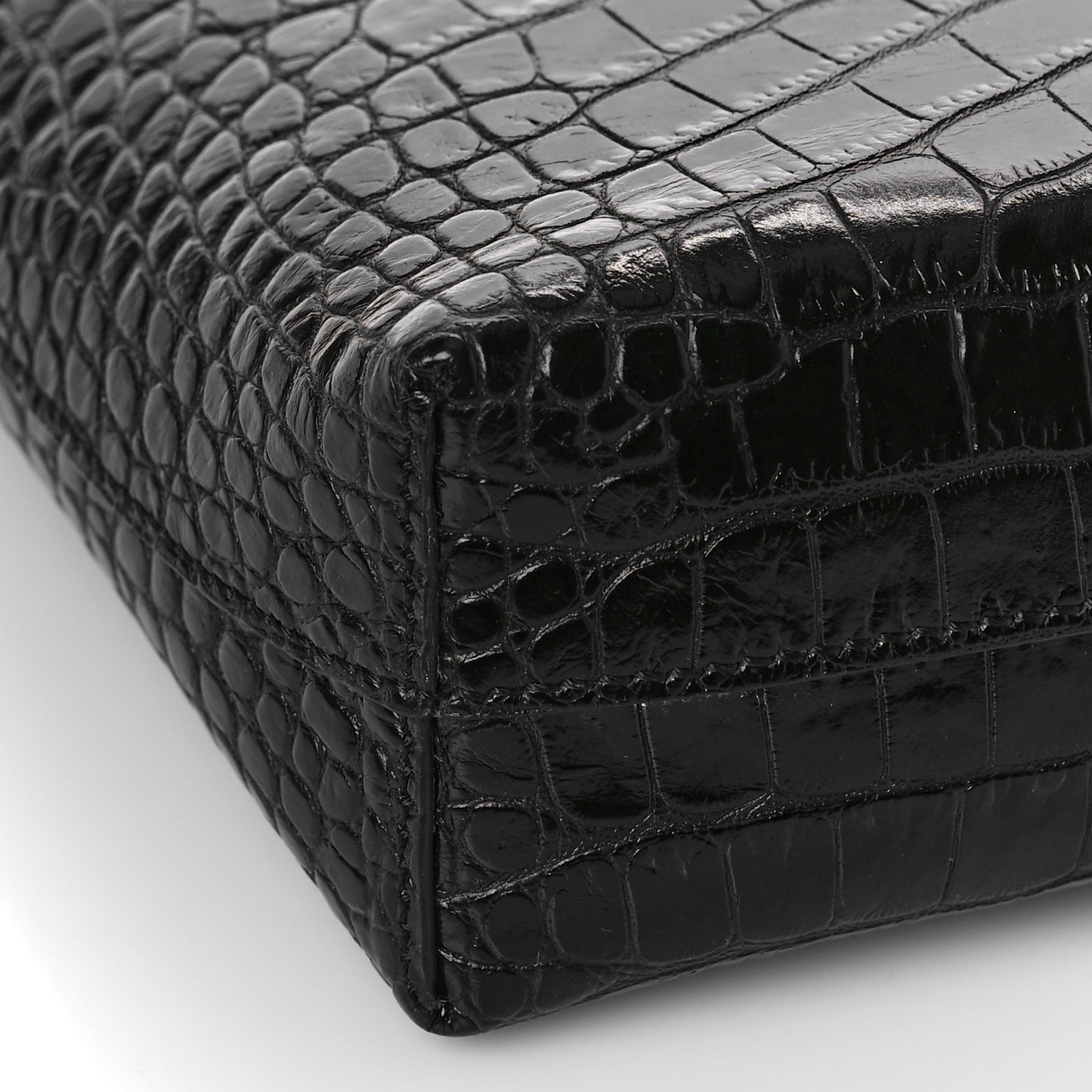 Calfskin Crocodile Embossed Mini Maxi Chain Bucket Bag Black