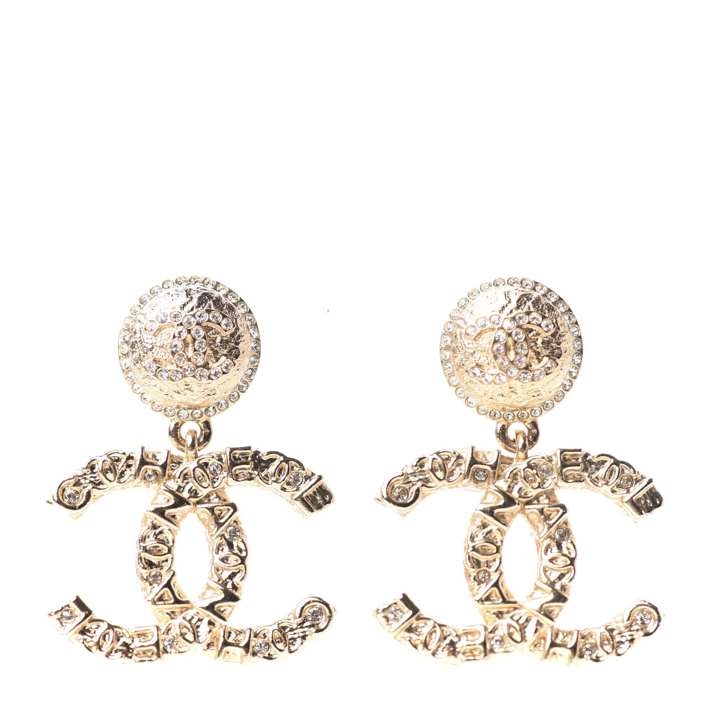 Crystal CC Drop Earrings Gold