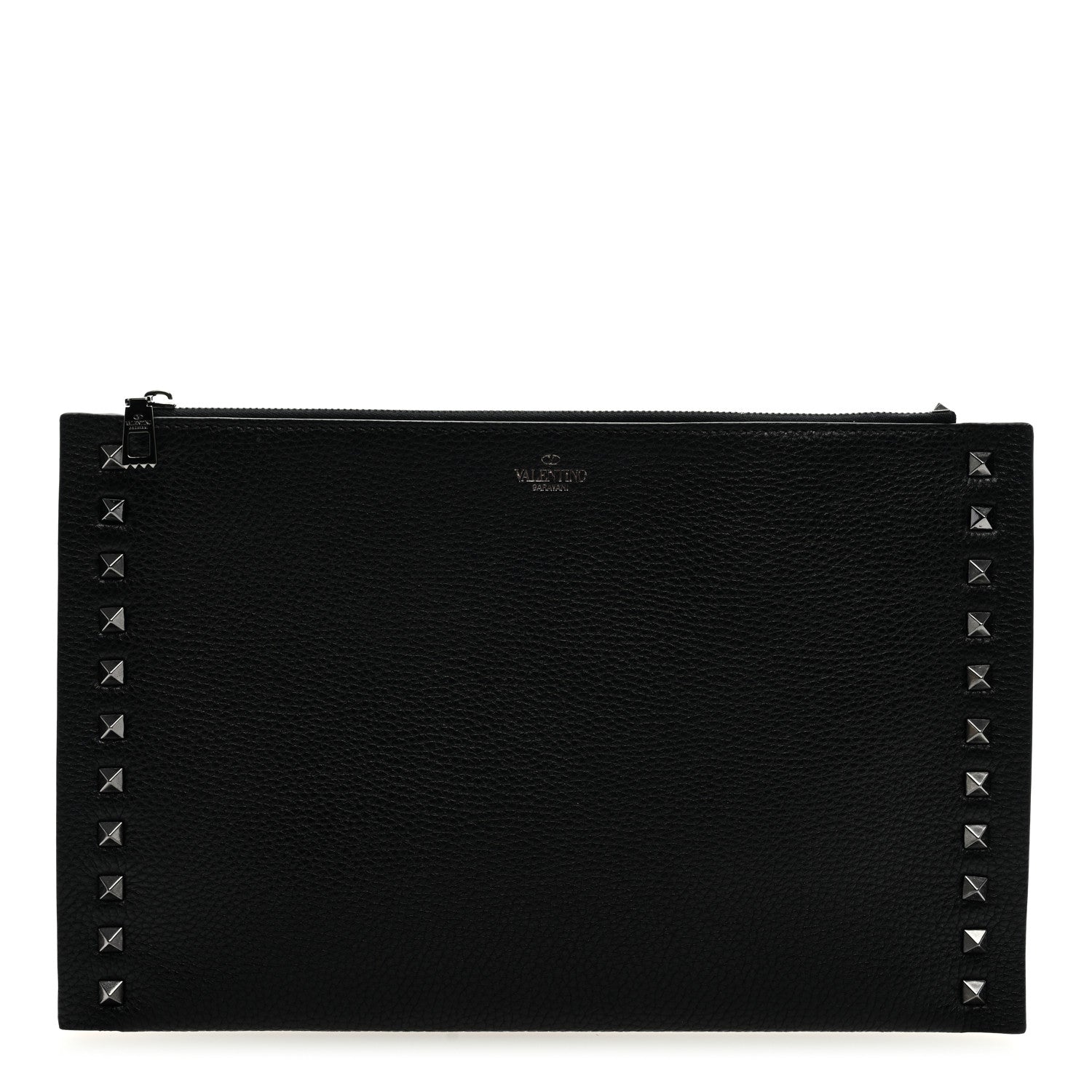 Valentino Garavani Pebbled Calfskin Monochrome Large Rockstud Zip Pouch Black 1 of 7