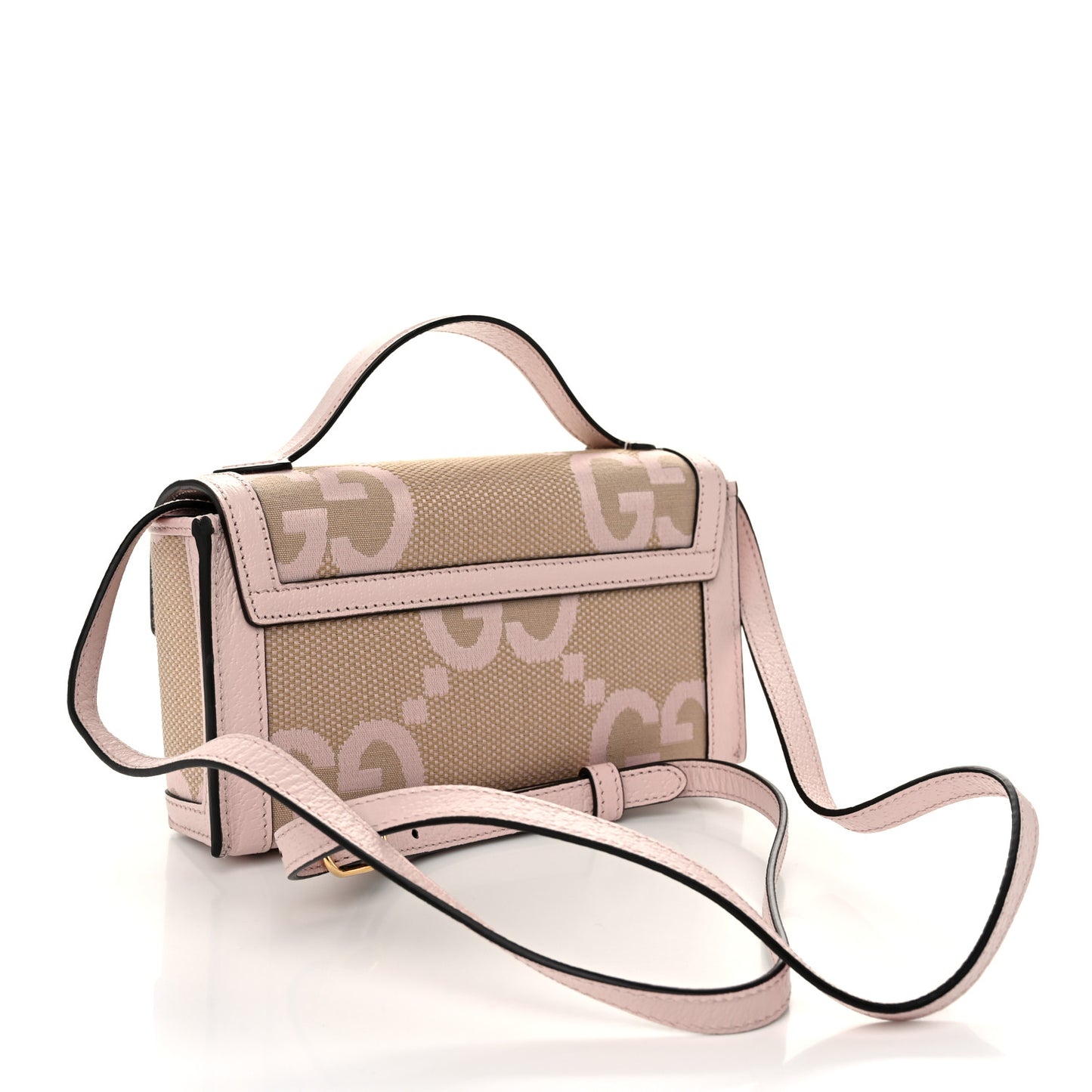 Monogram Jumbo GG Textured Dollar Calfskin Mini Padlock Top Handle Shoulder Bag Beige Perfect Pink
