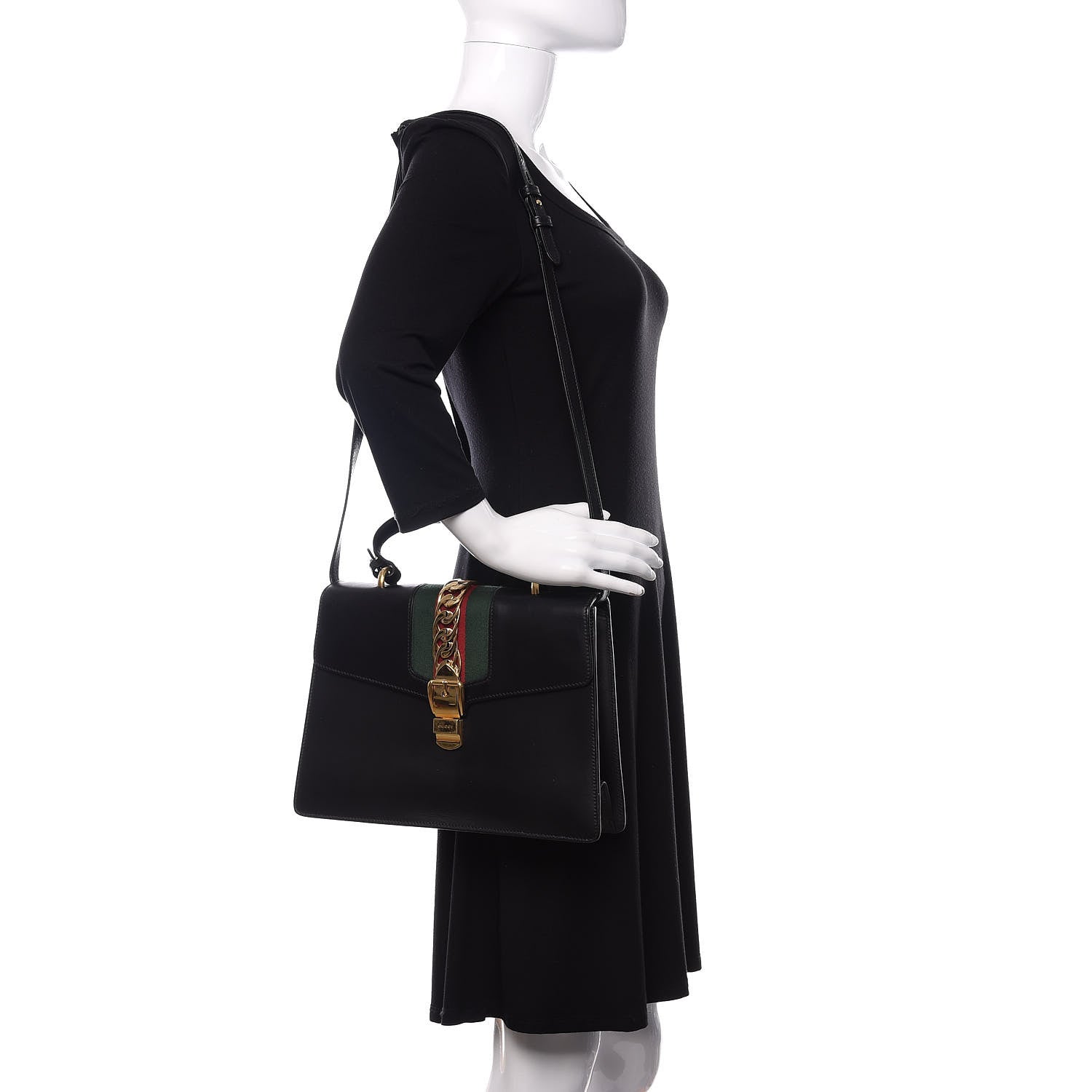 Gucci Calfskin Medium Sylvie Top Handle Bag Black 2 of 9