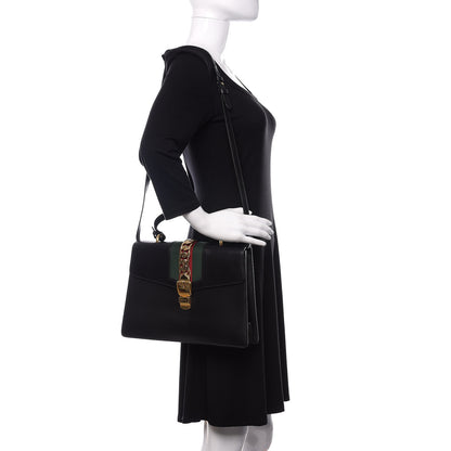 Gucci Calfskin Medium Sylvie Top Handle Bag Black 2 of 9