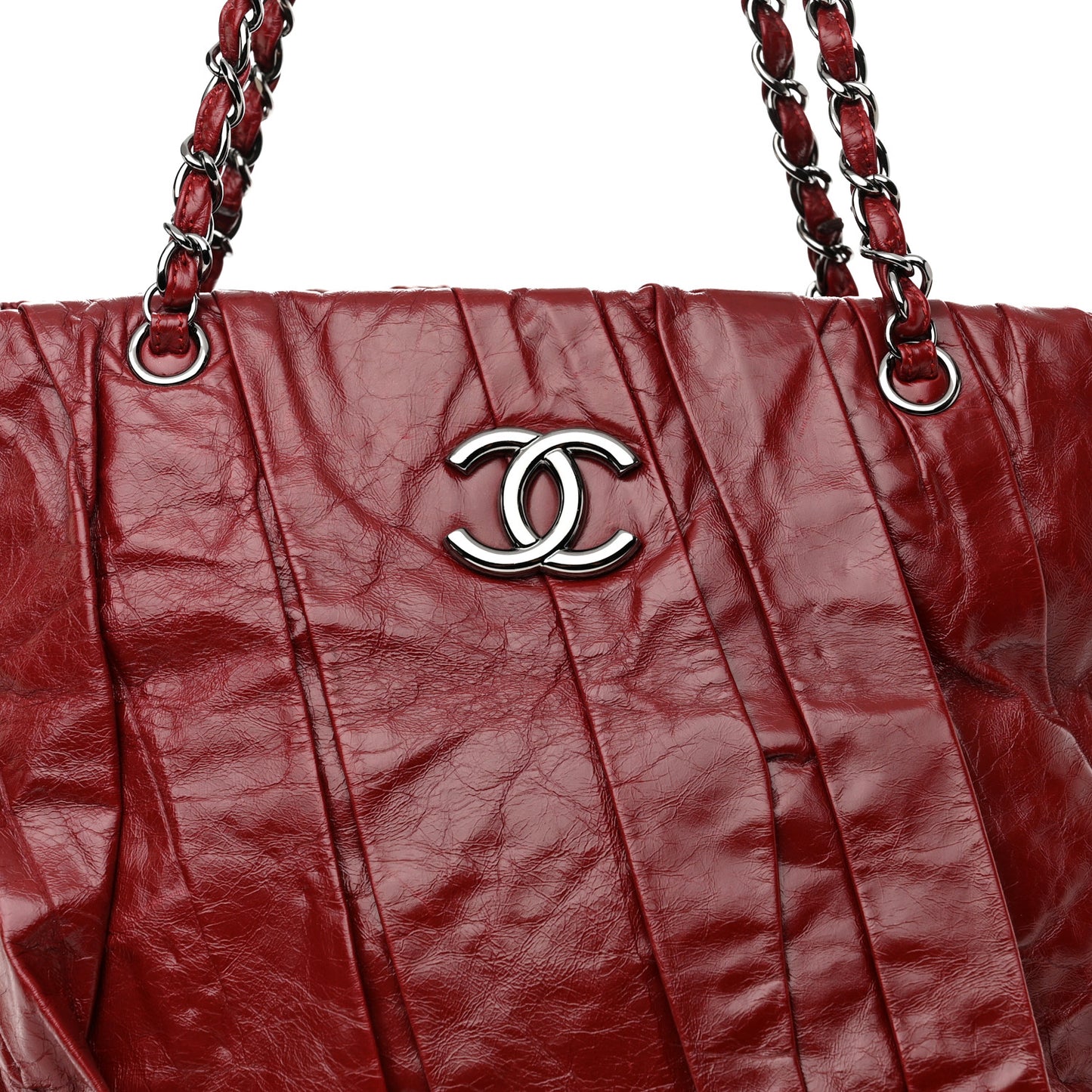 Glazed Calfskin Twisted Large Tote Red