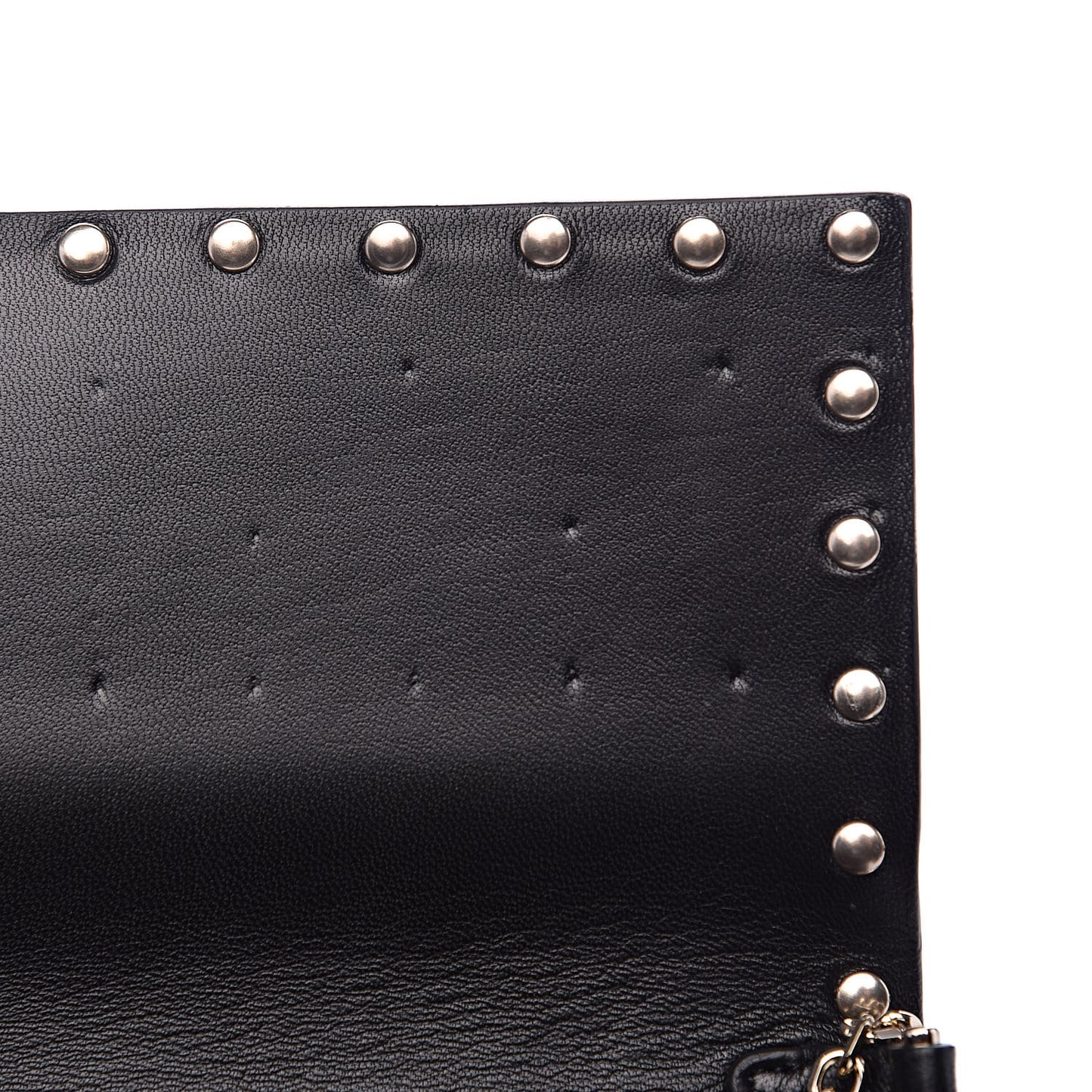 Lambskin Rockstud Spike Flap Wallet on Chain Black