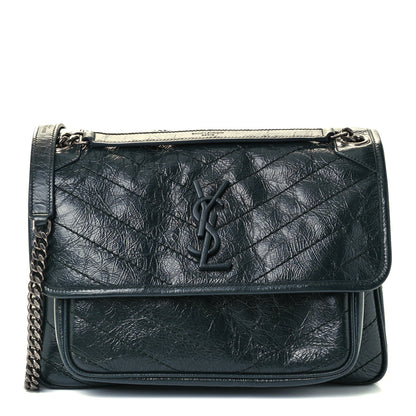 Saint Laurent Crinkled Calfskin Matelasse Monogram Baby Niki Chain Satchel Dark Green 1 of 11