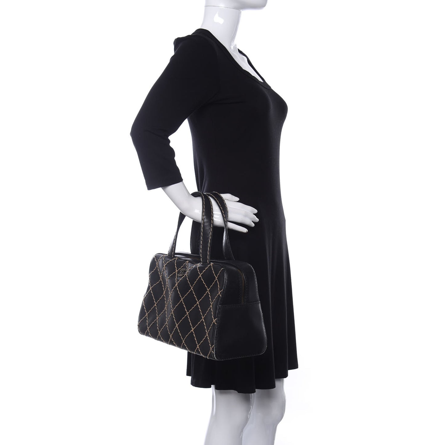 Calfskin Contrast Stitch Surpique Bowler Black