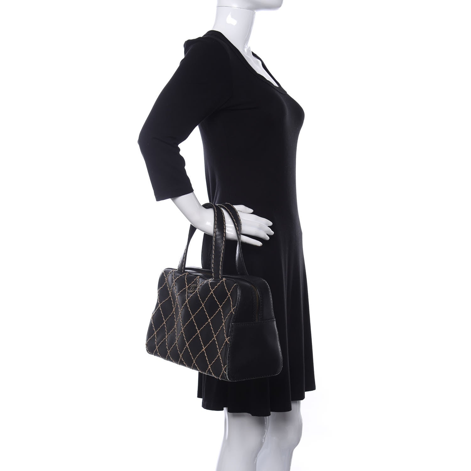 Chanel Calfskin Contrast Stitch Surpique Bowler Black 2 of 18