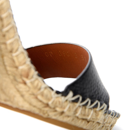 Valentino Garavani Grained Calfskin Rockstud Ankle Strap Espadrille 15/105mm Wedge Sandals 37 Black Light Cuir Natural 10 of 11