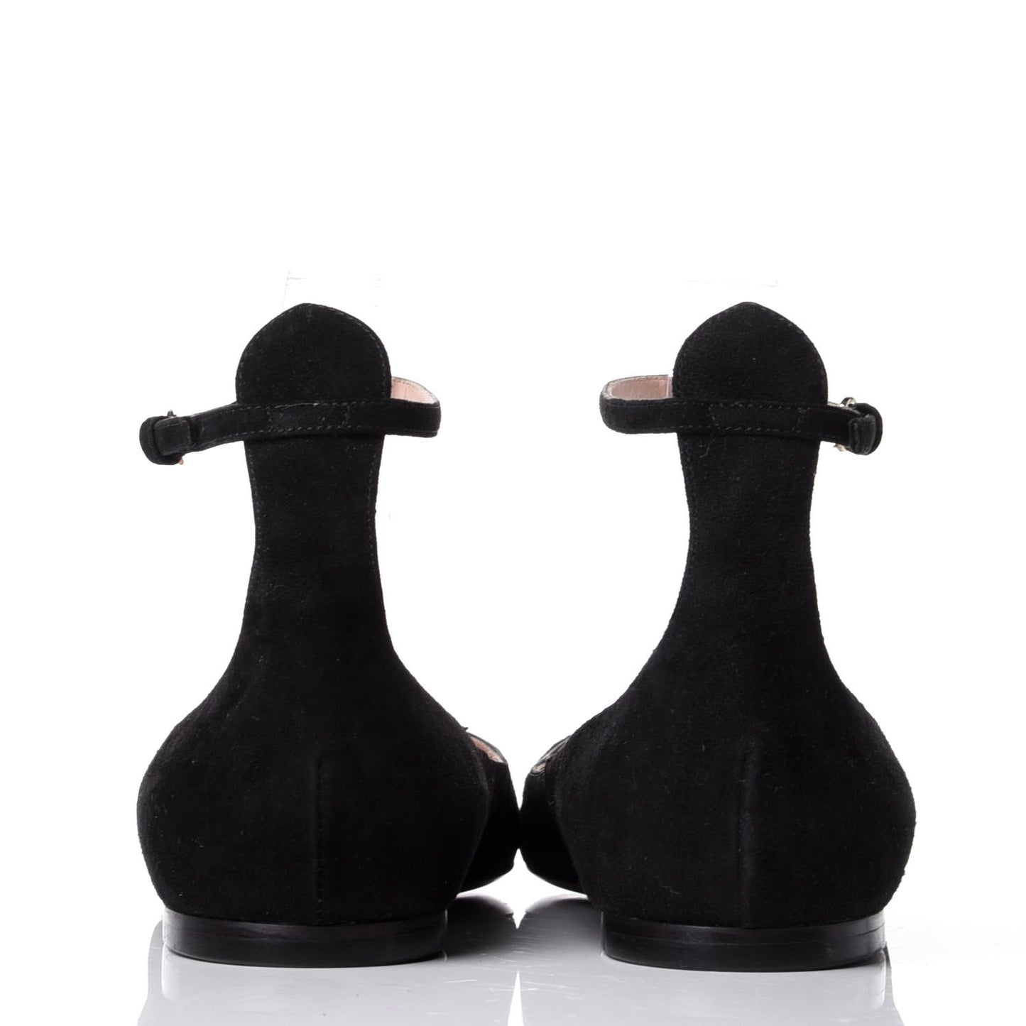Suede Ankle Strap Ballerina Flats 38 Black