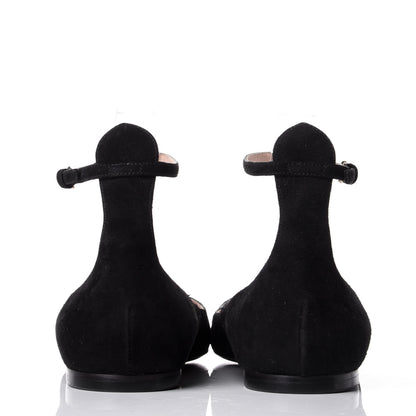 Valentino Garavani Suede Ankle Strap Ballerina Flats 38 Black 6 of 11