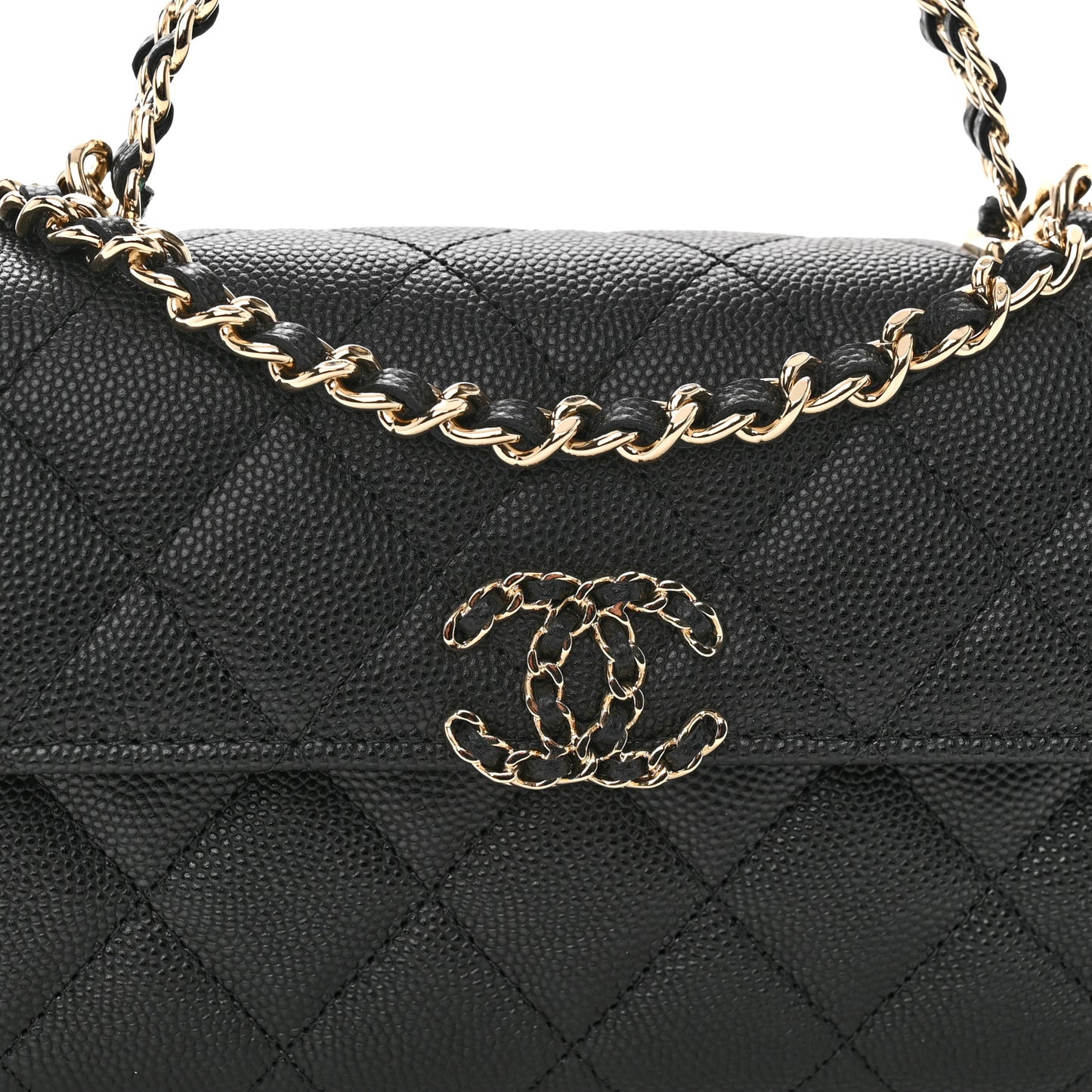 Caviar Quilted Chain Match Top Handle Phone Holder With Chain Black