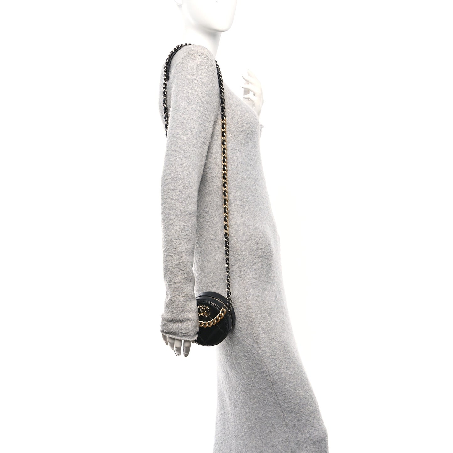 Lambskin Quilted Chanel 19 Round Clutch With Chain Black