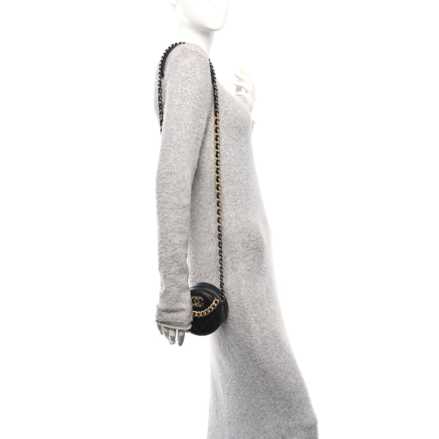 Chanel Lambskin Quilted Chanel 19 Round Clutch With Chain Black 2 of 11