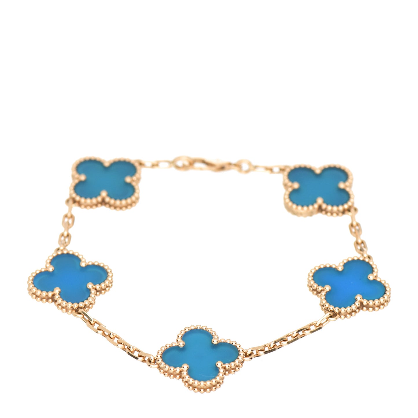 18K Yellow Gold Blue Agate 5 Motifs Vintage Alhambra Bracelet