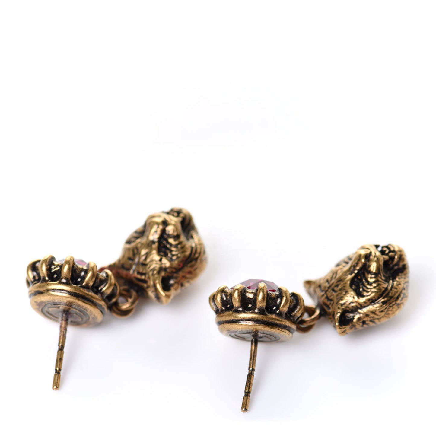 Metal Crystal Feline Earrings Aged Gold Pink