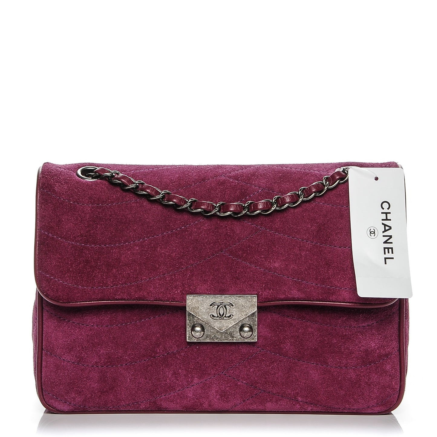 Suede Lambskin Scallop Quilted Medium Pagoda Flap Purple