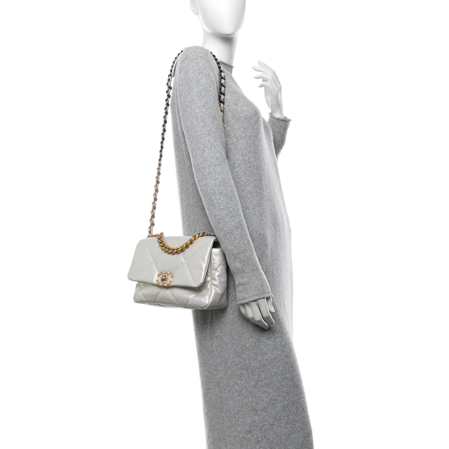 Chanel Iridescent Calfskin Quilted Medium Chanel 19 Flap White 2 of 11