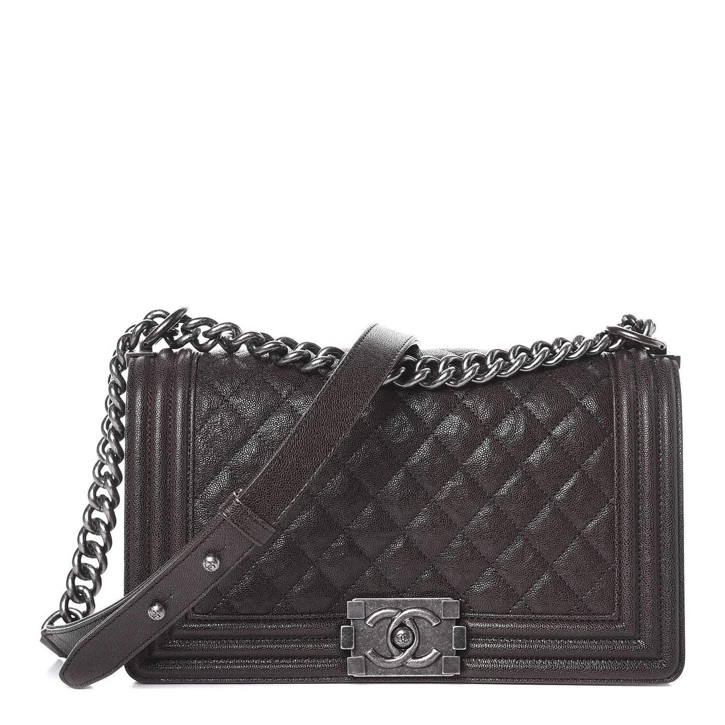Caviar Quilted Medium Boy Flap Brown