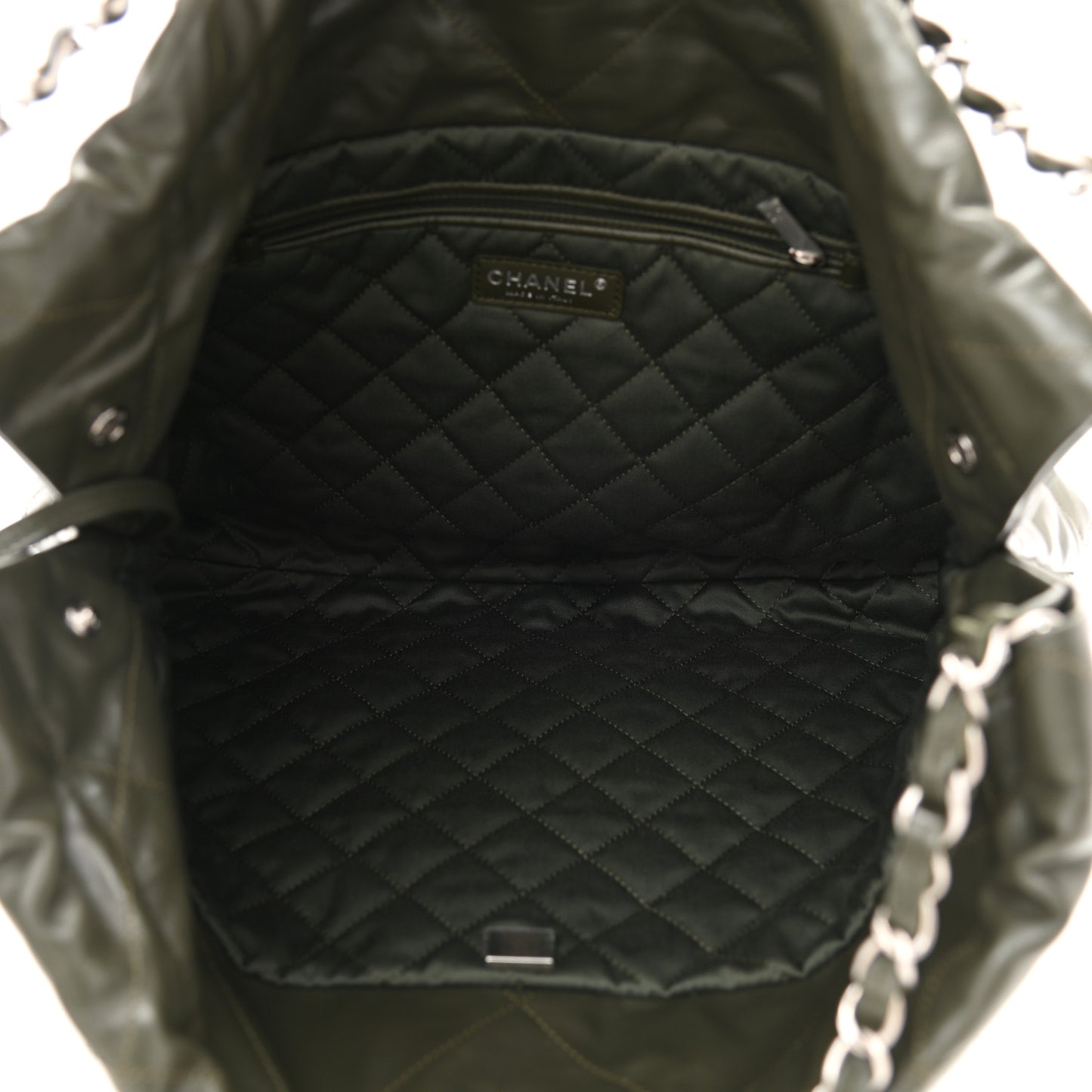 Shiny Calfskin Quilted Chanel 22 Khaki