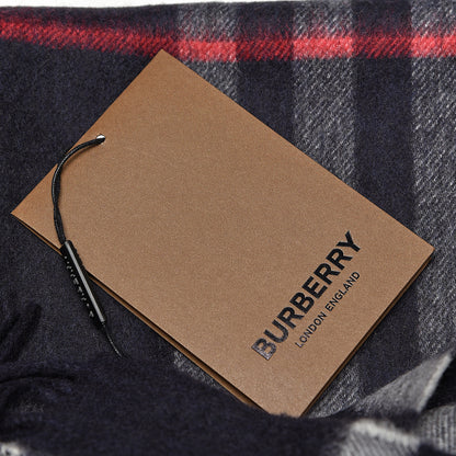 Burberry Cashmere Giant Check Fringe Scarf Navy 5 of 6