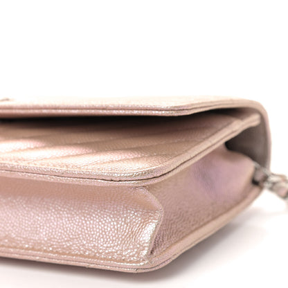Chanel Metallic Caviar Chevron Quilted Wallet On Chain WOC Light Gold 7 of 12